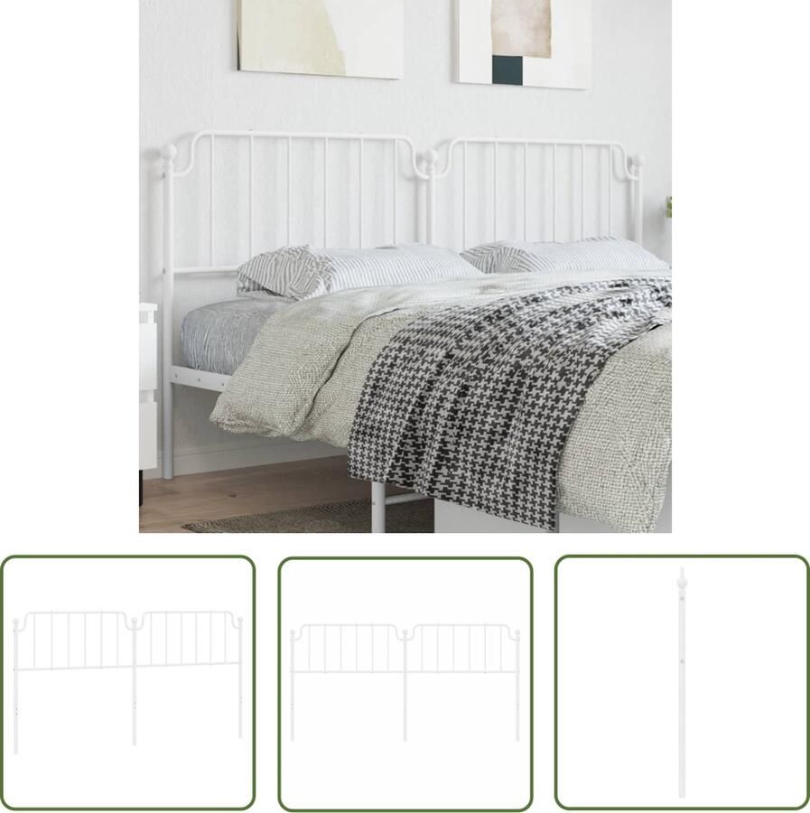 The Living Store Klassiek Hoofdbord Wit Staal 206 x 102 cm Robuuste metalen constructie Klassieke Hoofdbord Wit Metalen Hoofdbord 200 Cm Beddecoratie