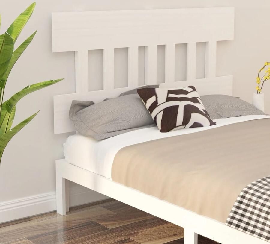 VidaXL Hoofdbord Wit Massief Grenenhout 123 5x81 cm Houten Hoofdbord Hoofddekens Slaapkamers Beddecoratie Massief Hout Grenenhout Wit Meubilair Rustieke Stijl Comfortabel Leeshoek - Foto 2
