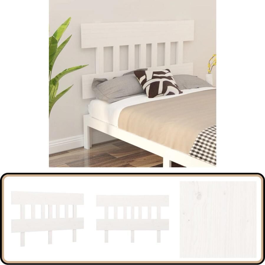 VidaXL Hoofdbord Wit Massief Grenenhout 123 5x81 cm Houten Hoofdbord Hoofddekens Slaapkamers Beddecoratie Massief Hout Grenenhout Wit Meubilair Rustieke Stijl Comfortabel Leeshoek