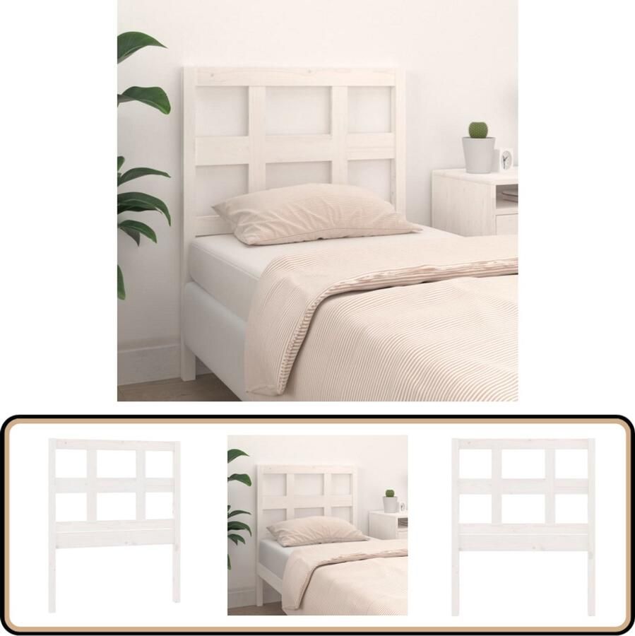 VidaXL Hoofdbord Wit Massief Grenenhout 80 5x100 cm Houten Hoofdbord Hoofdeinde Grenenhout Rustic Wit
