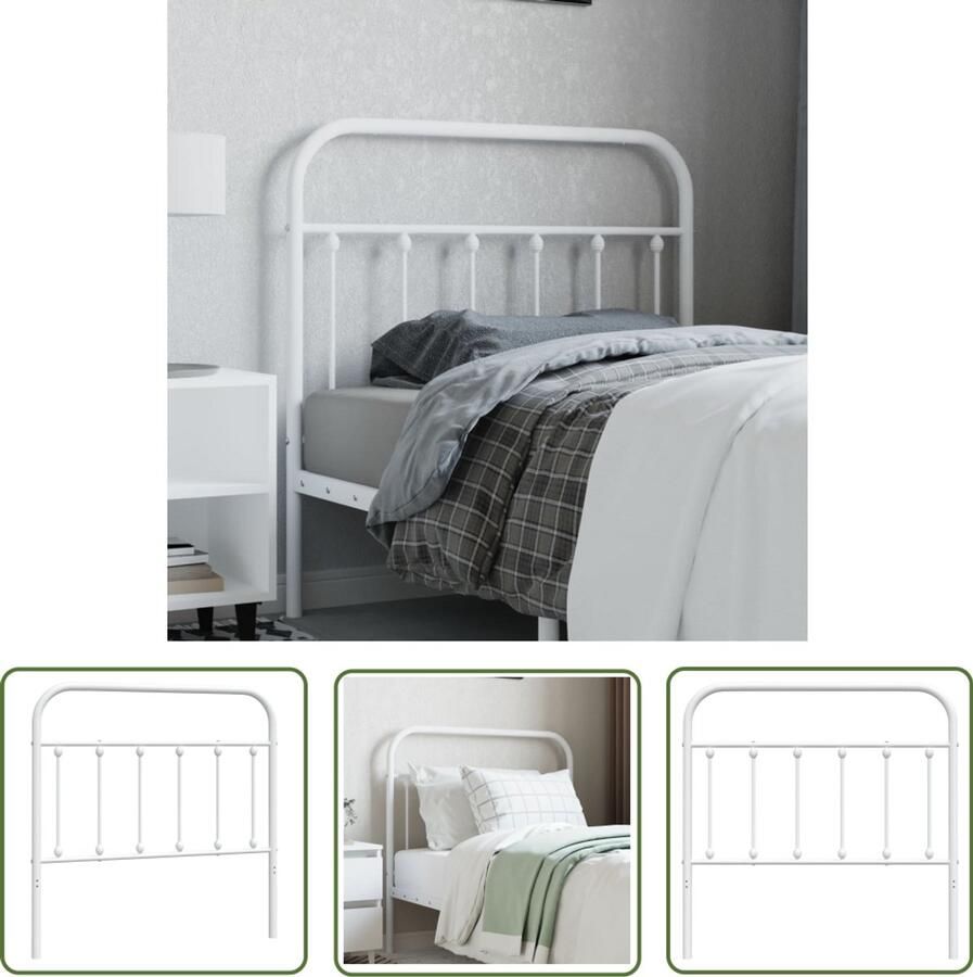 VidaXL Hoofdbord Wit Metaal 100 cm Hoofdbord Hoofdboard Staal Wit Beddecoratie Slaapkamers Comfortabel Robuust Modern - Foto 2