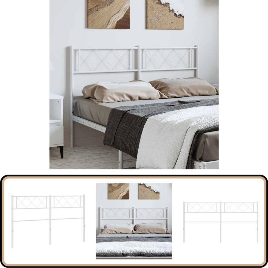 VidaXL Hoofdbord Wit Staal 150 cm breed Hoofdbord Hoofdbed Metalen Hoofdbord Witte Hoofdbord Slaapkamers Accessoires