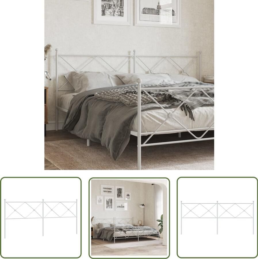 VidaXL Hoofdbord Wit Staal 193 cm Hoofd Bord Hoofdkussen Bed Frame Hoofddekking Slaap Kamer Decoratie