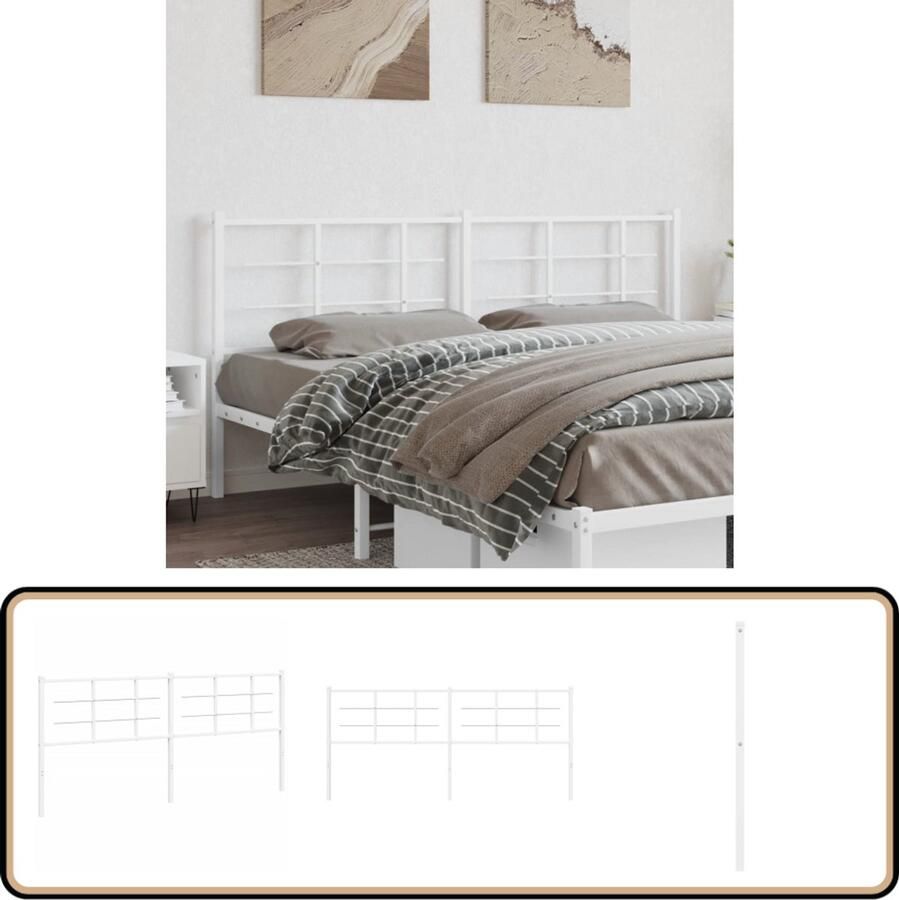 VidaXL Hoofdbord Wit Staal 193 cm Hoofdbord Hoofdbekleding Beddecoratie Staal Wit Modern Klassiek Luxe Comfortabel Stevig Robuust Slaapkamervloerisolator Bedroom Decor