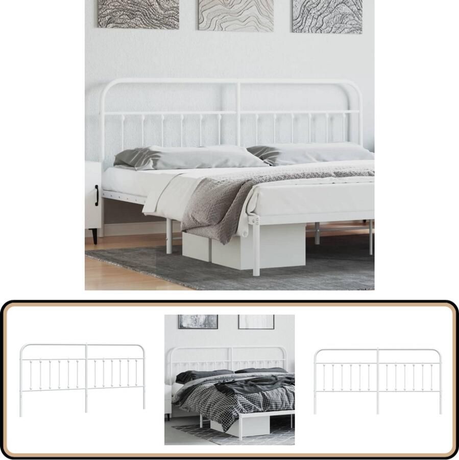 VidaXL Hoofdbord Wit Staal 200 cm Hoofdbord Hoofdbed Beddecoratie Slaapkamervloerisolator Staal