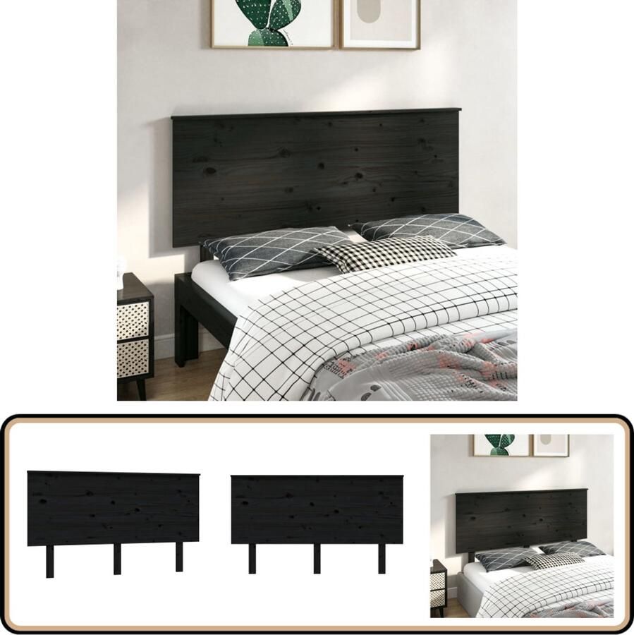 VidaXL Hoofdbord Zwart 144x6x82 5 cm Grenenhout Houten Hoofdbord Hoofdeinde Klassiek Hoofdbord Zwarte Hoofdbord Massief Grenenhout