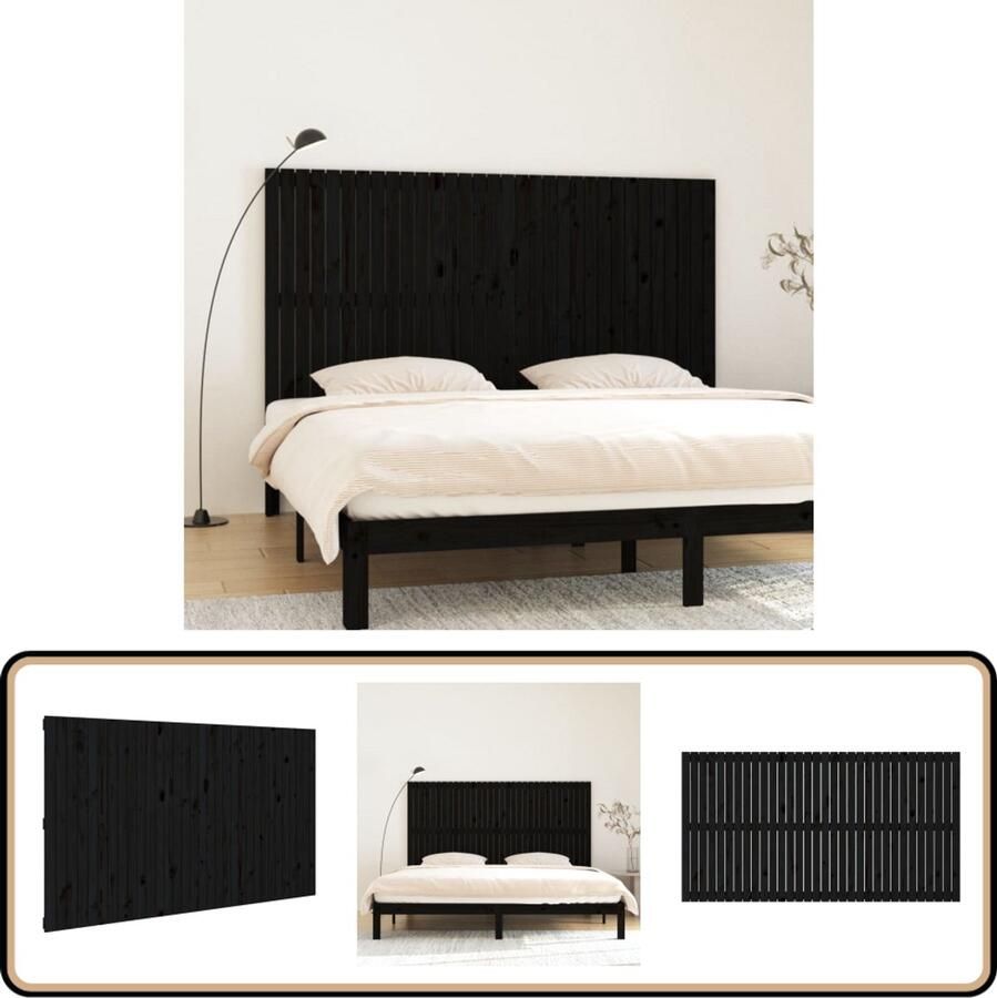 VidaXL Hoofdbord wandmontage 204x3x110 cm massief grenenhout zwart