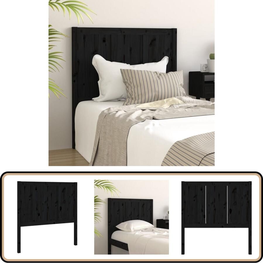VidaXL Hoofdbord Zwart 95 5x4x100 cm Grenenhout Houten Hoofdeinde Hoofdbord Massief Hout Grenenhout Zwart Landelijk Interieur Slaapkamer Decoratie Comfortabel Leeshoek