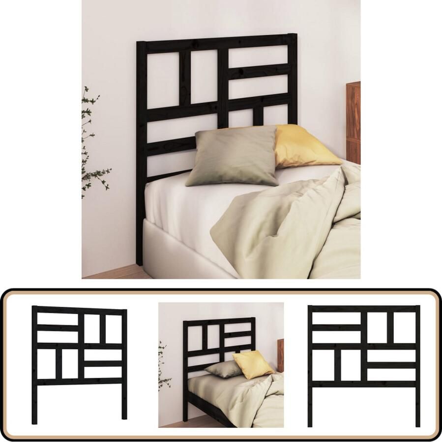 VidaXL Hoofdbord Zwart Grenenhout 106x104 cm Hoofd Bord Hoofdeinde Houten Hoofdbord Bed Accessoires Slaapkamers