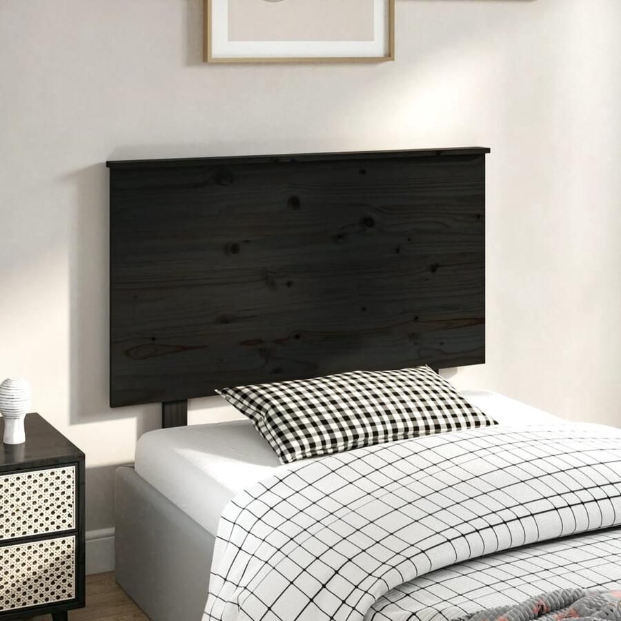 VidaXL Hoofdbord Zwart Grenenhout 94x6x82 5 cm Hoofdboard Hoofdeinde Houten Hoofdbord Rustic Interieur Slaapkamerstijl Black Furniture Modern Bedroom - Foto 2