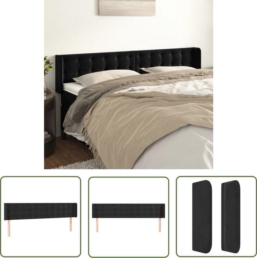 The Living Store Hoofdbord Zacht fluweel Stevige en stabiele poten Verstelbare hoogte Comfortabele ondersteuning Zwart 183x16x78 88 cm Hoofd Bord Hoofdbord Zwart Velvet Hoofdbord Beddecoratie Bedroom Decor