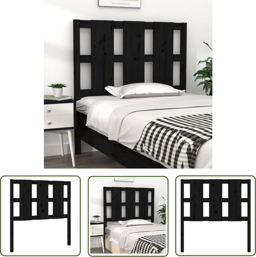 The Living Store Houten Hoofdeinde Zwart 105.5 x 4 x 100 cm Massief Grenenhout Houten Hoofdbord Zwart Massief Grenenhout Hoofdbord Modern Hoofdbord Landelijk