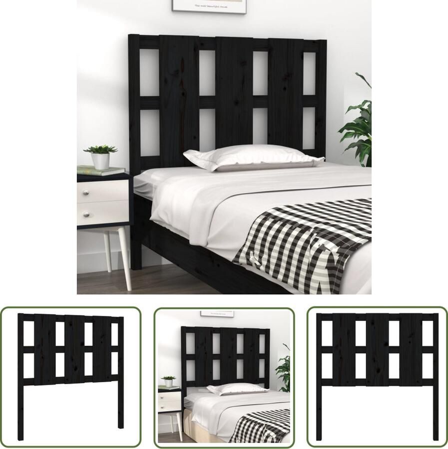 The Living Store Houten Hoofdeinde Zwart 95.5 x 4 x 100 cm Massief Grenenhout Houten Hoofdbord Zwart Hoofdbord Massief Hout Grenenhout Hoofdbord Landelijke Hoofdbord
