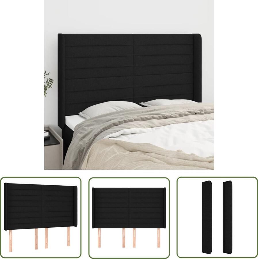 The Living Store Hoofdbord met randen 147x16x118 128 cm stof zwart Klassieke Hoofdbord Zwart Hoofdbord Stoffen Bedhoofd Beddecoratie