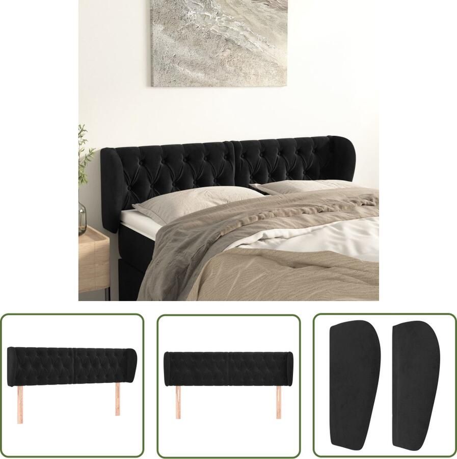 The Living Store Klassiek Hoofdbord Zacht Fluweel Stevige Houten Poten Verstelbare Hoogte Comfortabele Ondersteuning Zwart 147x23x78 88cm Klassieke Hoofdbord Zwart Velvet Hoofdbord Met Randen Bedhoofd