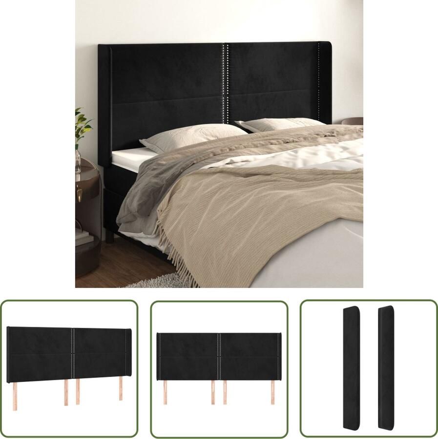 The Living Store Klassiek Hoofdbord Zacht Fluweel Stevige poten Verstelbare hoogte Comfortabele ondersteuning Zwart 163 x 16 x 118 128 cm Klassieke Hoofdbord Zwart Velvet Hoofdbord Bedhoofd Luxe Hoofdbord