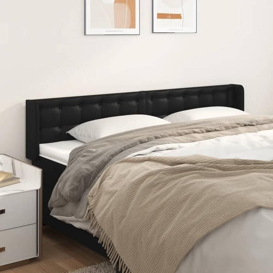 VidaXL Hoofdbord Zwart Kunstleer 183x16x78 88 cm Hoofd Bord Hoofdkussen Bedding Accessoires Slaapkamers Zwarte Meubels Lederlook - Foto 2