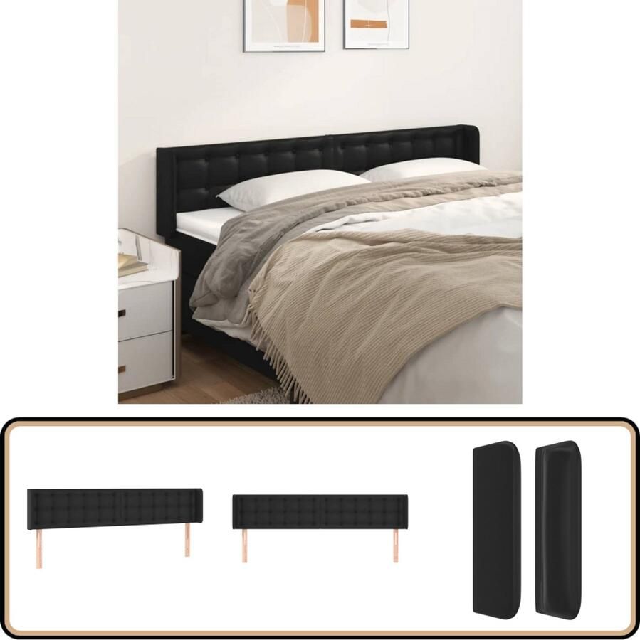 The Living Store Hoofdbord met randen 183x16x78 88 cm kunstleer zwart Hoofd Bord Hoofdkussen Bedstede Slaap Kamer Zithoogte