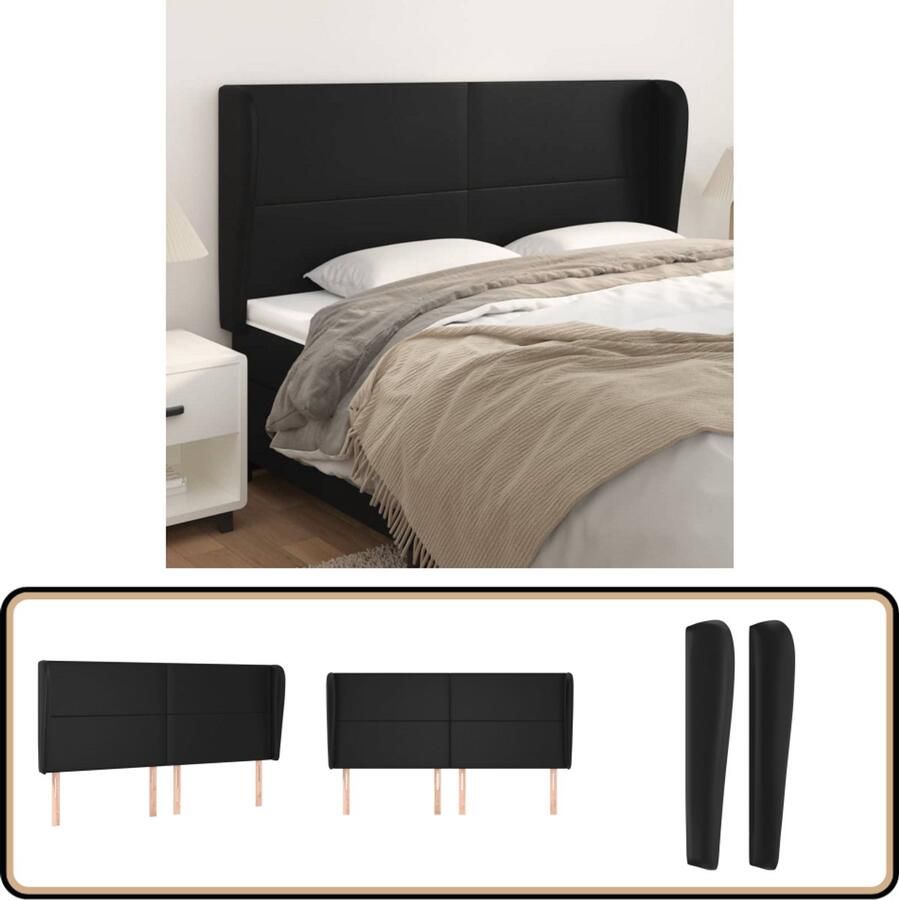 VidaXL Hoofdbord Zwart Kunstleer 203x118 cm Hoofd Bord Hoofdeinde Beddecoratie Slaapkamers Zwarte Meubels