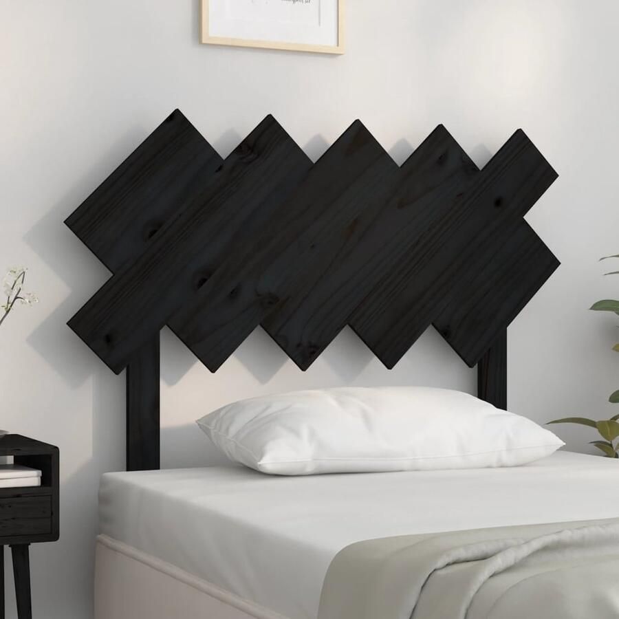 VidaXL Hoofdbord Zwart Massief Grenenhout 104 cm Houten Hoofdbord Hoofdkussen Hoofdboard Bedroom Furniture Slaapkamerdecoratie Rustic Style Black Headboard - Foto 2