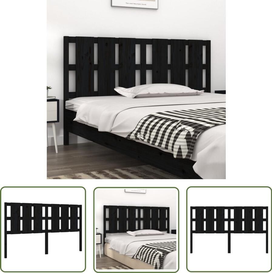 VidaXL Hoofdbord Zwart Massief Grenenhout 165 5x100cm Houten Hoofdbord Hoofdeinde Zwarte Hoofdbord Massief Grenenhout Slaapkamerdecoratie Bed Accessoires Comfortabel Hoofdbord Landelijke Stijl Modern Hoofdbord