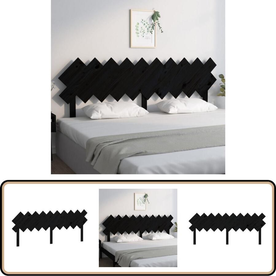 VidaXL Hoofdbord Zwart Massief Grenenhout 196x80 5 cm Hoofdboard Hoofdeinde Houten Hoofdbord Grenenhout Zwart Landelijk Rustic