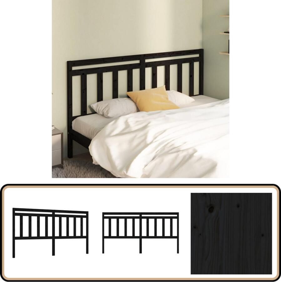 VidaXL Hoofdbord Zwart Massief Grenenhout 206x100 cm Hoofd Bord Beddecoratie Houten Hoofdbord Grenenhout Zwarte Hoofdbord
