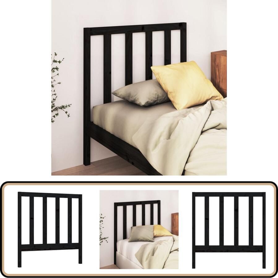 VidaXL Hoofdbord Zwart Massief Grenenhout 95x100 cm Houten Hoofdbord Zwart Grenenhout Hoofdbord Hoofd Bord Bedroom Decor