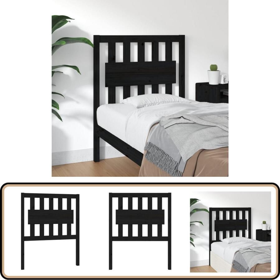 VidaXL Hoofdbord Zwart Massief Grenenhout Hoofd Bord Bedstek Houten Hoofdeinde Grenenhout Rustic Style Black Headboard Comfortabel Leeshoek