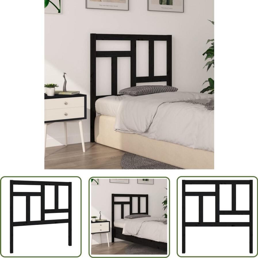 VidaXL Hoofdbord Zwart Massief Grenenhout Hoofd Bord Hoofdeinde Houten Hoofdbord Grenenhoute Hoofdbord Zwart Hoofdbord Beddecoratie Slaapkamer Accessoires