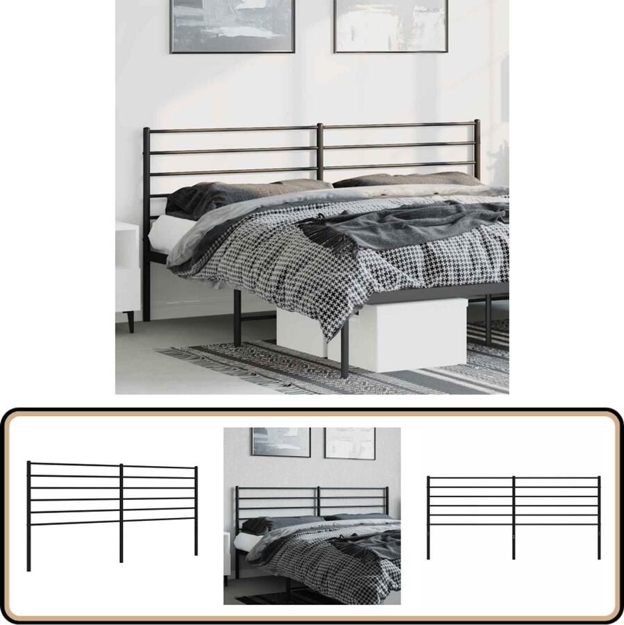 VidaXL Hoofdbord Zwart Metaal 180 cm breed Hoofdbord Hoofdbed Slaapcomfort Robuust Staal Zwarte Hoofdbord