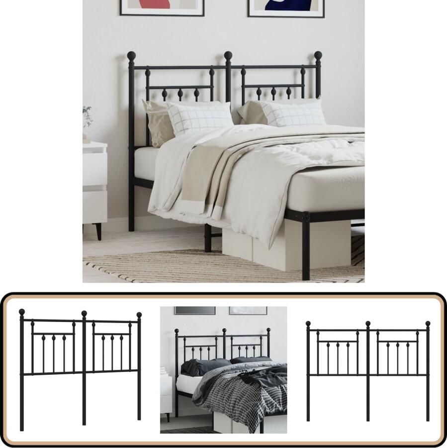 VidaXL Hoofdbord Zwart Staal 120 cm breed Hoofdbord Beddecoratie Hoofddekking Klassiek Hoofdbord Metalen Hoofdbord Zwarte Hoofdbord Slaapcomfort Leeshoek Tv Hoek Staal Modern Interieur Kamer Decoreren