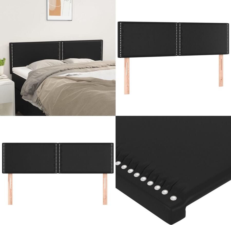 VidaXL Hoofdbordem 2 st 72x5x78 88 cm kunstleer zwart Hoofdbord Hoofdborden Hoofdeinde Houten Hoofdbord