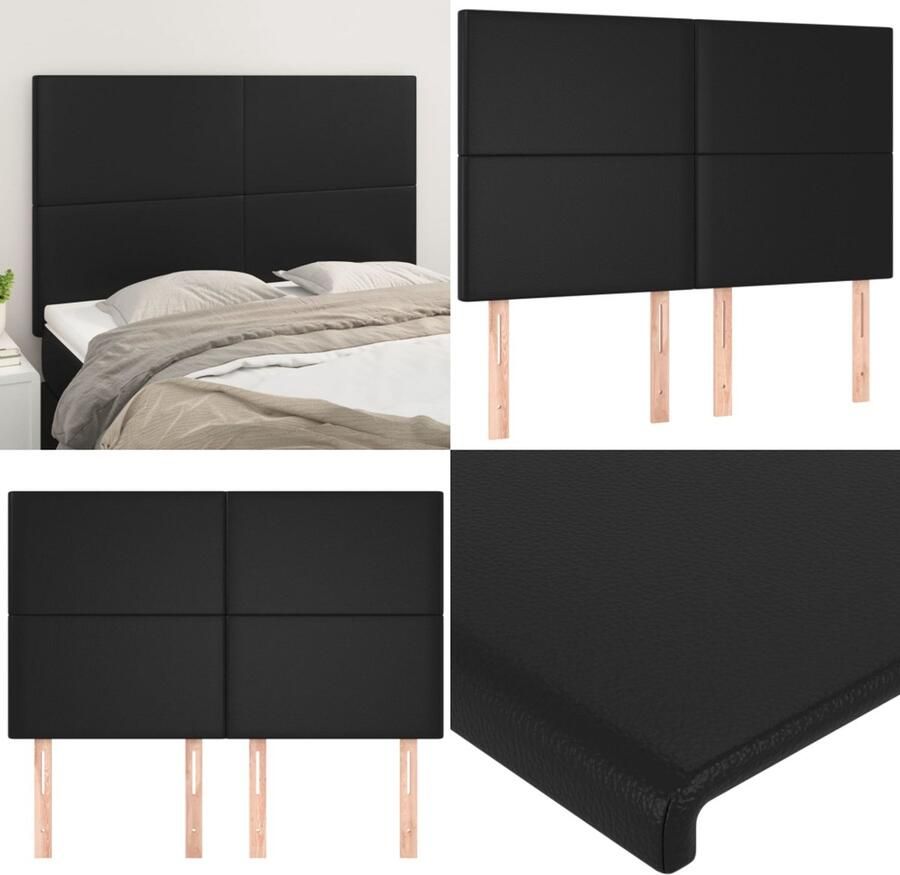 VidaXL Hoofdbordem 4 st 72x5x78 88 cm kunstleer zwart Hoofdbord Hoofdborden Hoofdeinde Houten Hoofdbord