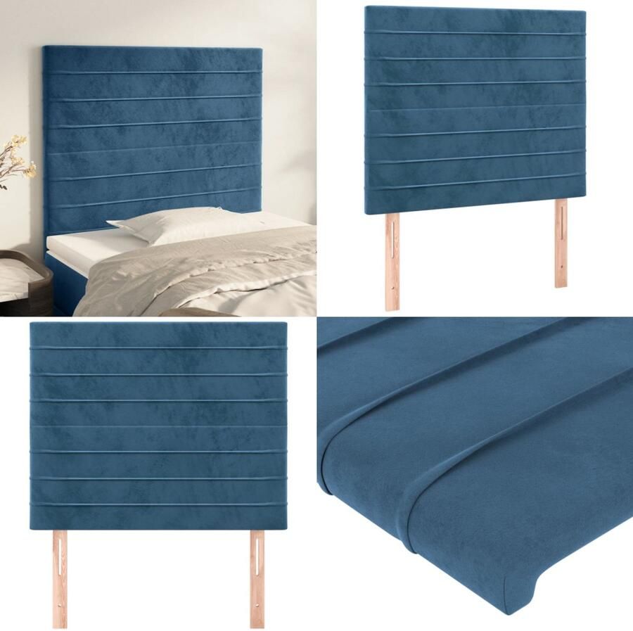 The Living Store Hoofdbord Donkerblauw 100 x 5 x 118 128 cm Fluwelen stof Houten poten Verstelbare hoogte Comfortabele ondersteuning Klassieke schoonheid 2 hoofdeinden Hoofd Bord Beddecoratie Hoofdkussen Velvet Blauw
