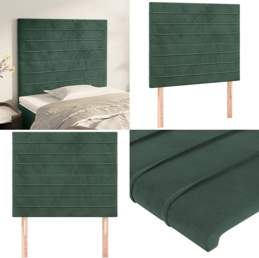 VidaXL Hoofdborden 2 st 100x5x78 88 cm fluweel donkergroen Hoofdbord Hoofdborden Hoofdeinde Houten Hoofdbord - Foto 1