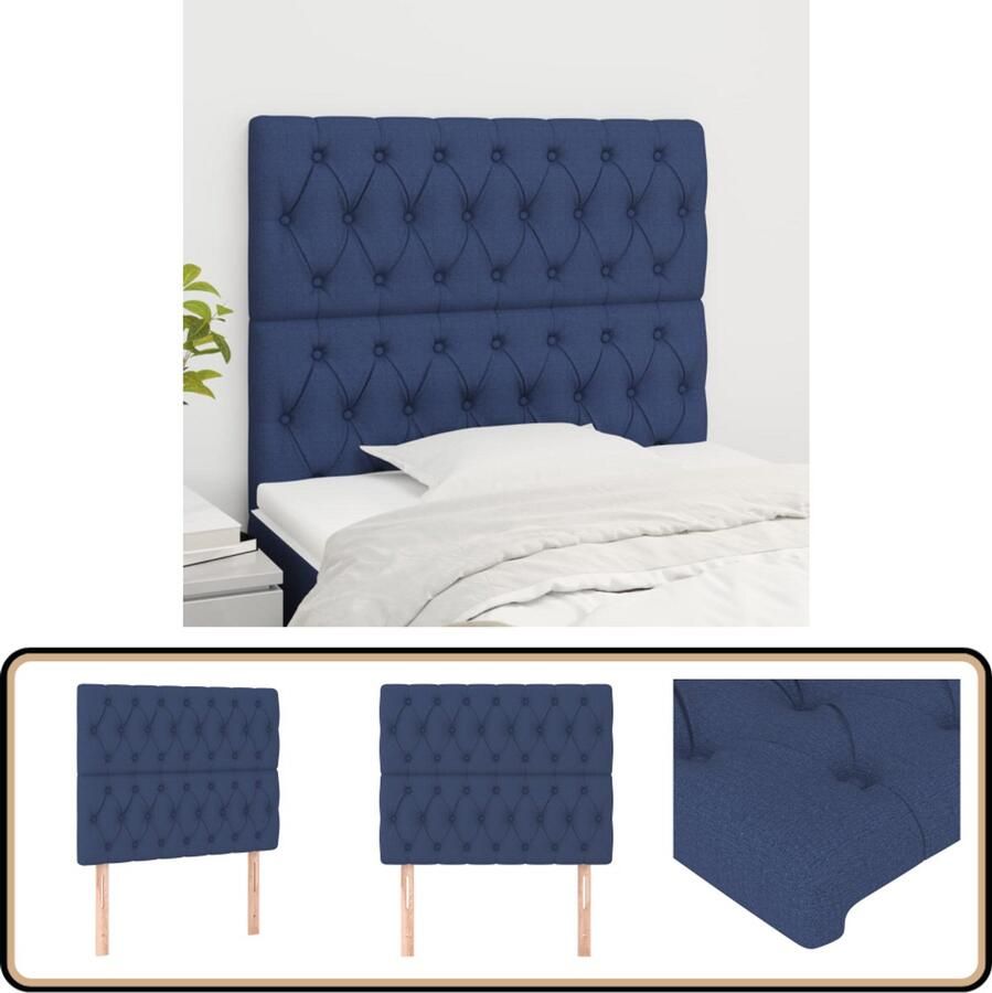 VidaXL Hoofdborden 2 st 100x7x78 88 cm Blauw Hoofd Bord Hoofdkussen Beddengoed Slaap Accessoires Klassiek Interieur