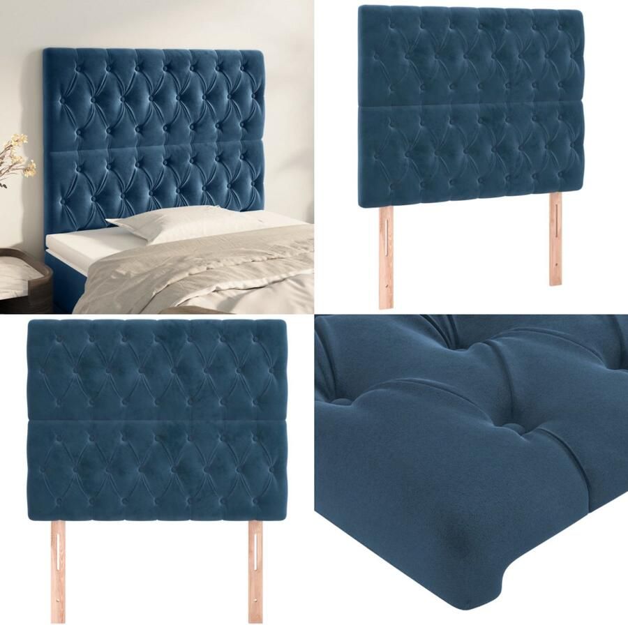VidaXL Hoofdborden 2 st 100x7x78 88 cm fluweel donkerblauw Hoofdbord Hoofdborden Hoofdeinde Houten Hoofdbord