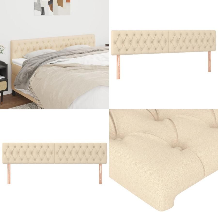 VidaXL Hoofdborden 2 st 100x7x78 88 cm stof crèmekleurig Hoofdbord Hoofdborden Hoofdeinde Houten Hoofdbord - Foto 2
