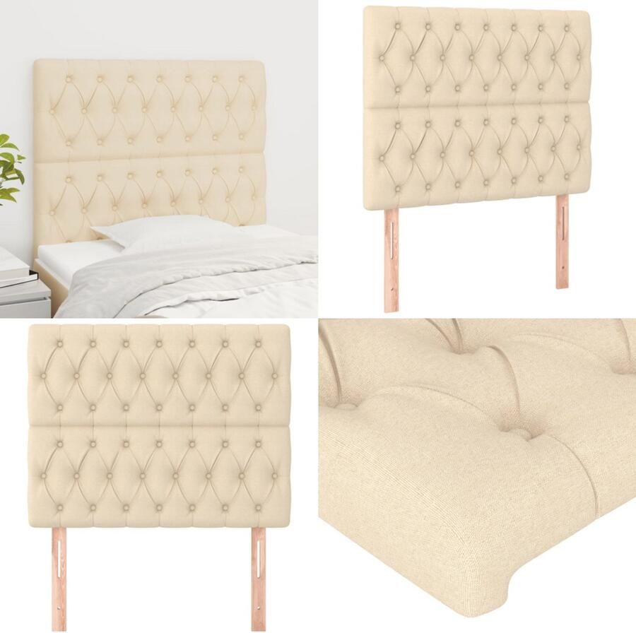 VidaXL Hoofdborden 2 st 100x7x78 88 cm stof crèmekleurig Hoofdbord Hoofdborden Hoofdeinde Houten Hoofdbord