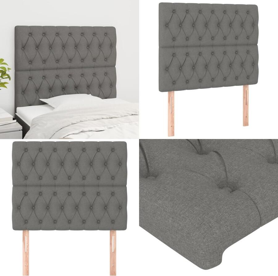 VidaXL Hoofdborden 2 st 100x7x78 88 cm stof donkergrijs Hoofdbord Hoofdborden Hoofdeinde Houten Hoofdbord