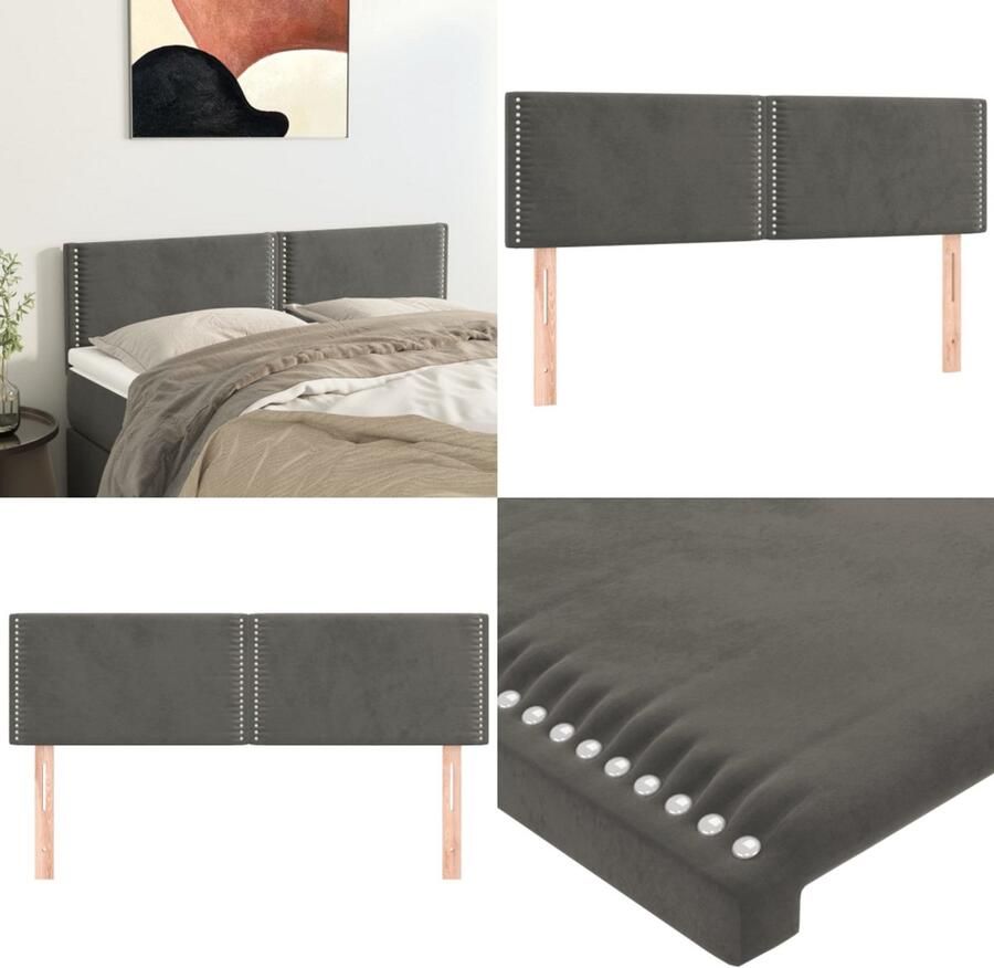 VidaXL Hoofdborden 2 st 72x5x78 88 cm fluweel donkergrijs Hoofdbord Hoofdborden Hoofdeinde Houten Hoofdbord