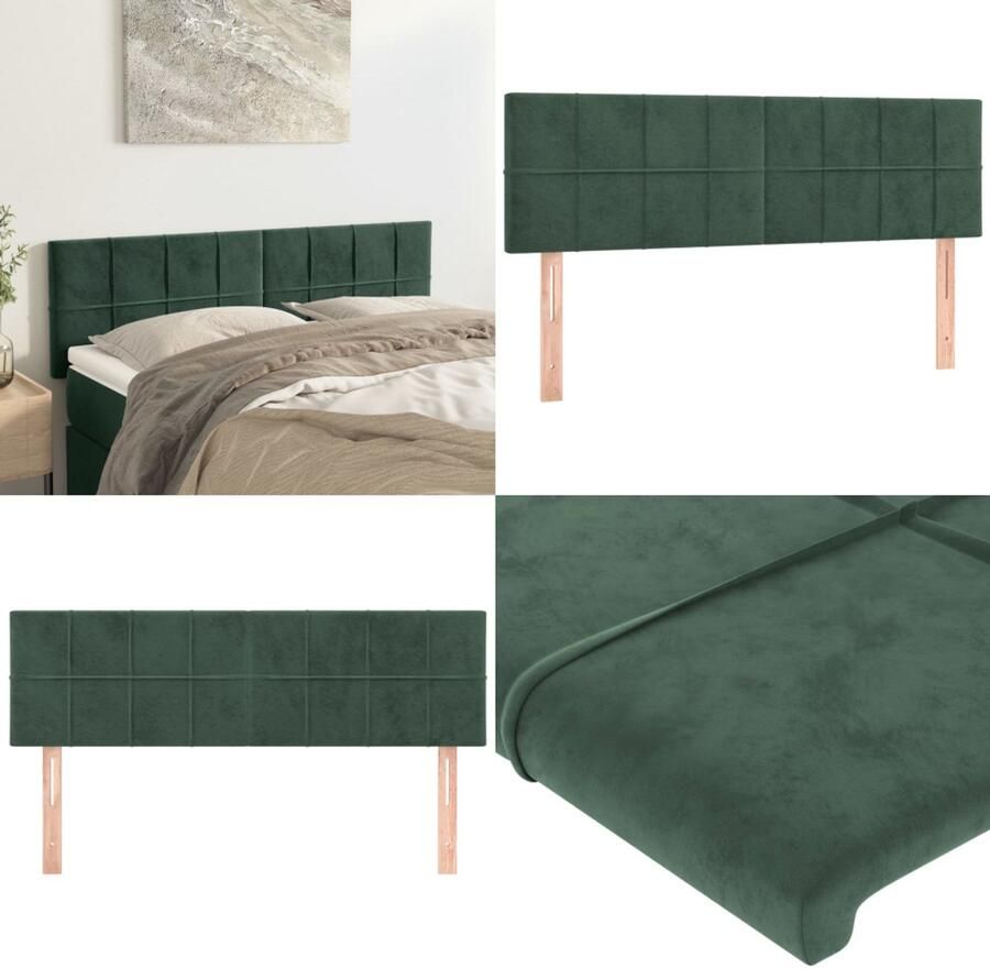 VidaXL Hoofdborden 2 st 72x5x78 88 cm fluweel donkergroen Hoofdbord Hoofdborden Hoofdeinde Houten Hoofdbord