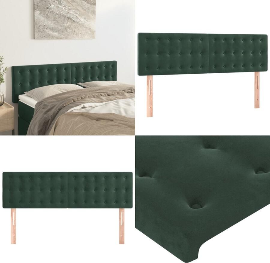 VidaXL Hoofdborden 2 st 72x5x78 88 cm fluweel donkergroen Hoofdbord Hoofdborden Hoofdeinde Houten Hoofdbord