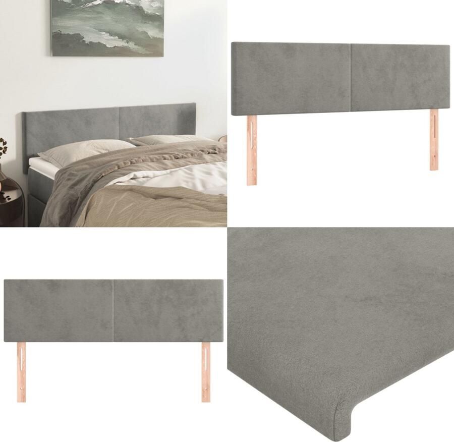 VidaXL Hoofdborden 2 st 72x5x78 88 cm fluweel lichtgrijs Hoofdbord Hoofdborden Hoofdeinde Houten Hoofdbord