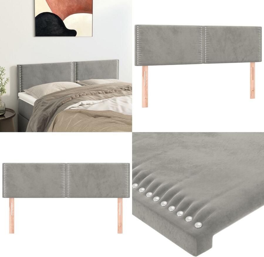VidaXL Hoofdborden 2 st 72x5x78 88 cm fluweel lichtgrijs Hoofdbord Hoofdborden Hoofdeinde Houten Hoofdbord
