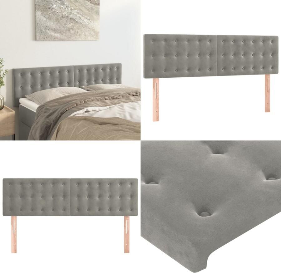 VidaXL Hoofdborden 2 st 72x5x78 88 cm fluweel lichtgrijs Hoofdbord Hoofdborden Hoofdeinde Houten Hoofdbord