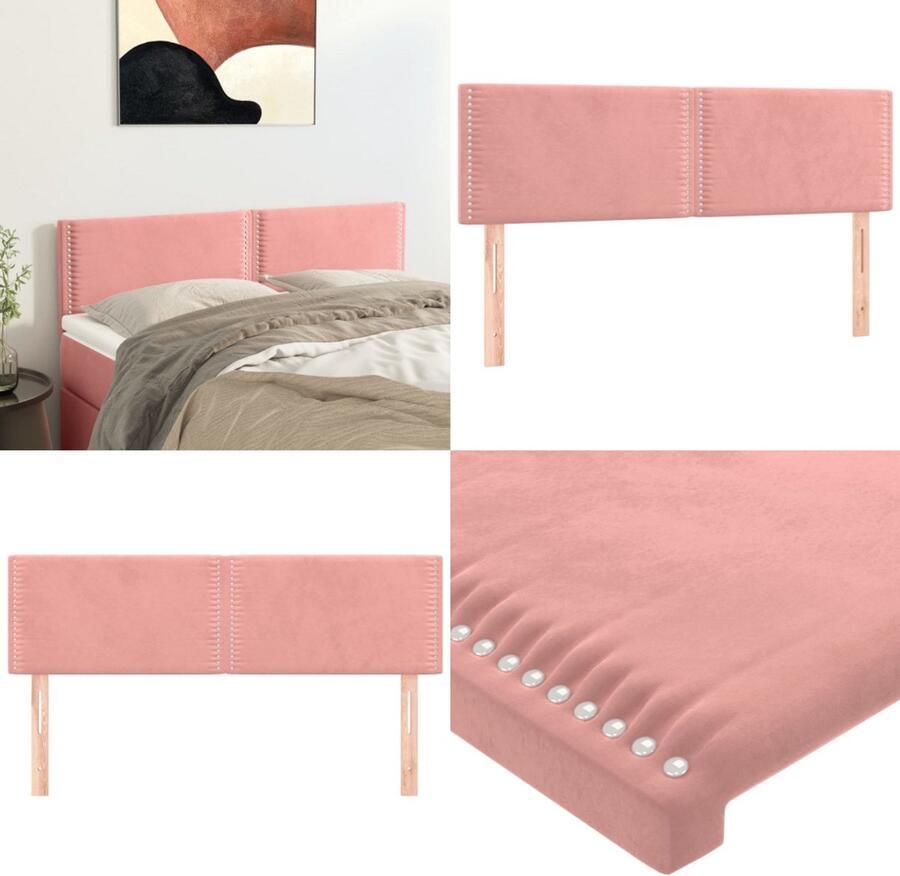 VidaXL Hoofdborden 2 st 72x5x78 88 cm fluweel roze Hoofdbord Hoofdborden Hoofdeinde Houten Hoofdbord