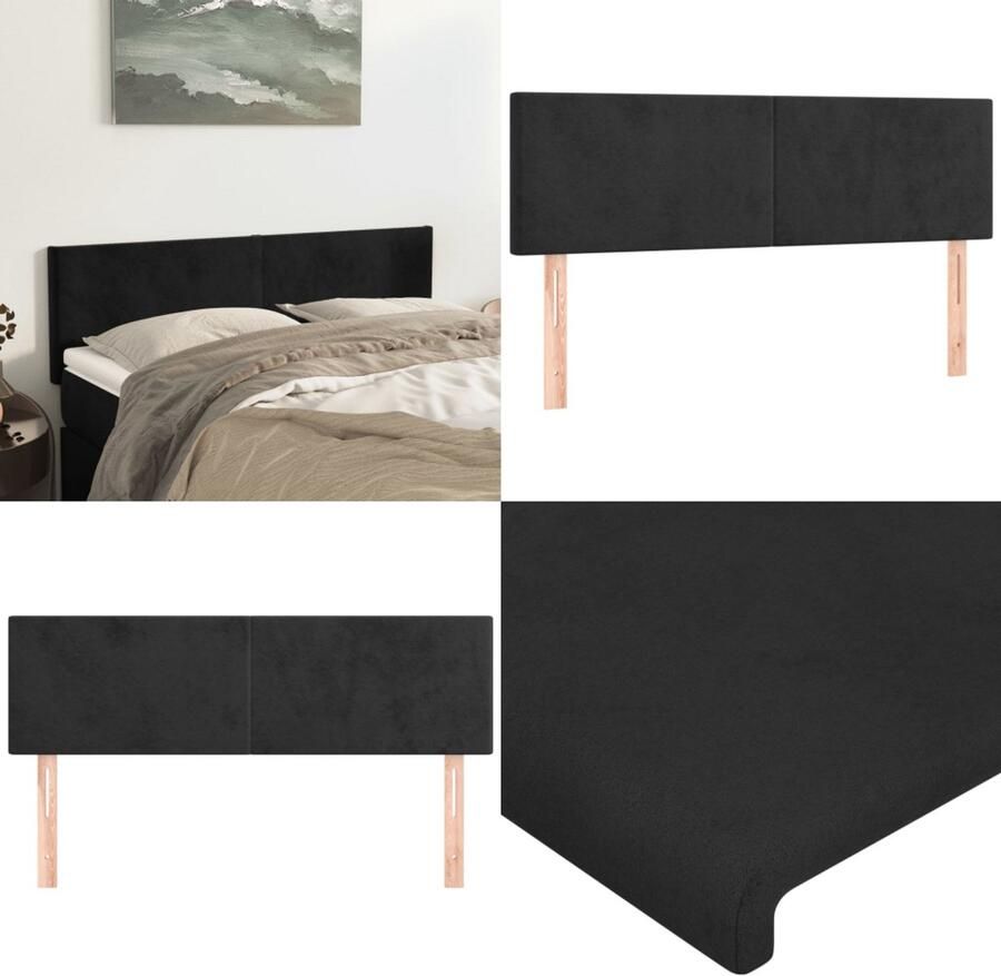 VidaXL Hoofdborden 2 st 72x5x78 88 cm fluweel zwart Hoofdbord Hoofdborden Hoofdeinde Houten Hoofdbord