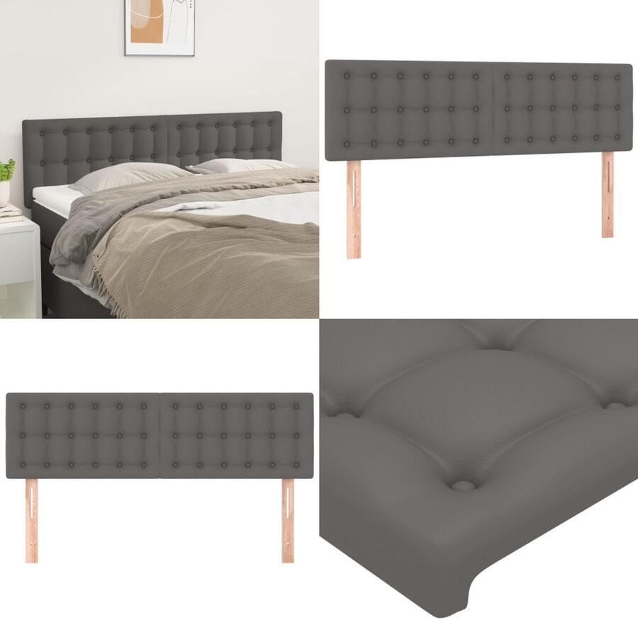 The Living Store Hoofdbord Hoofdeind Set Grijs 144x5x78 88cm Duurzaam Kunstleer Verstelbare Hoogte Stevige Poten Hoofd Bord Hoofdkussen Beddecoratie Slaapkamers Kunstleder